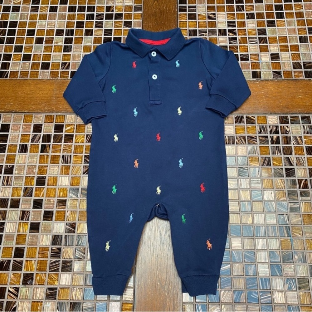 Ralph Lauren Navy One Piece with Multicolor Polo Pony